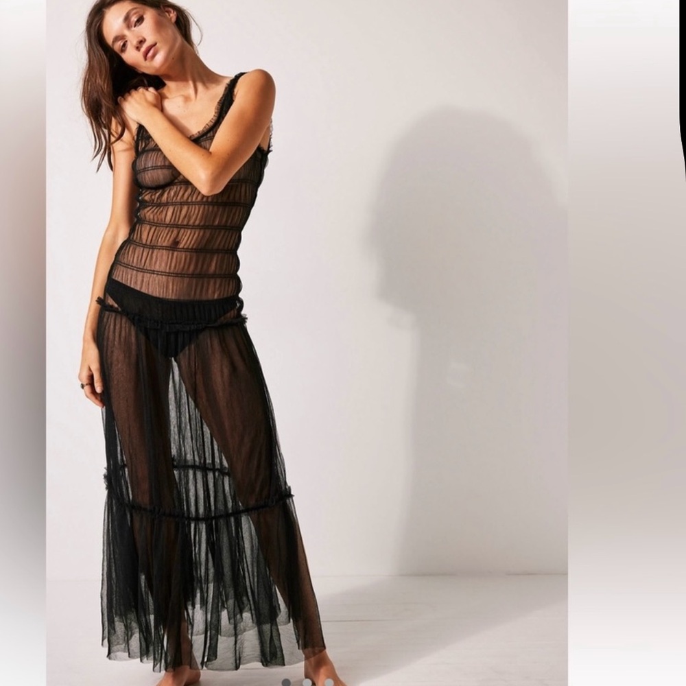 Free People Black Sheer Chemise
